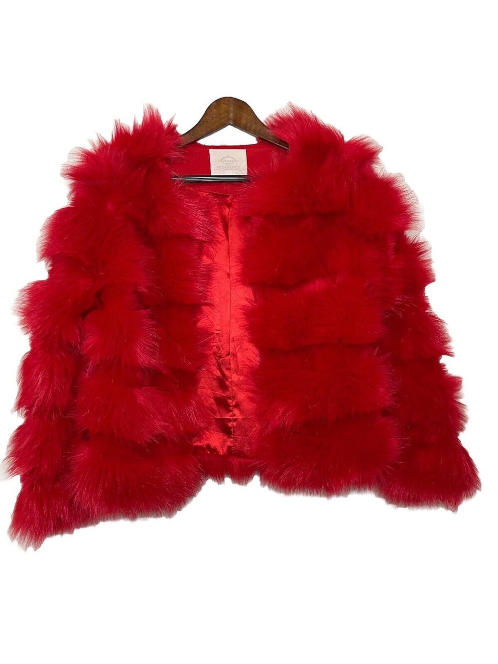 Vera & Lucy Red Faux Fur Coat Jacket Womens XS